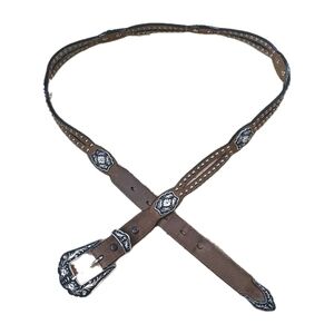 Vtg Nocona 3012044 Western Cut Away Brown Leather Studded Belt Adult Sz 36-40"